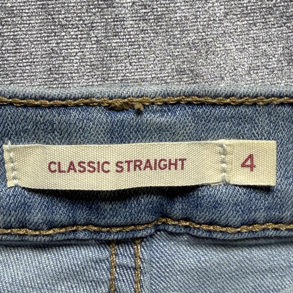 Levis Classic Straight Jeans Womens 4 Blue Mid Rise Distressed Fringe Hem Denim - Picture 7 of 11